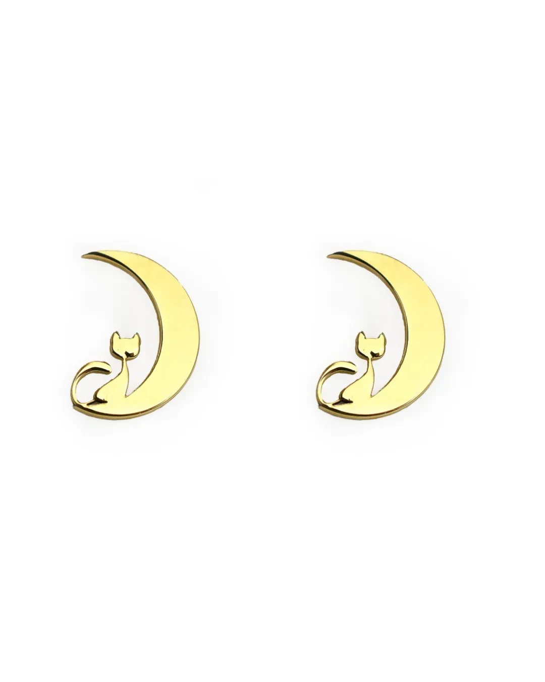 Orecchini a luna con gatto in oro giallo