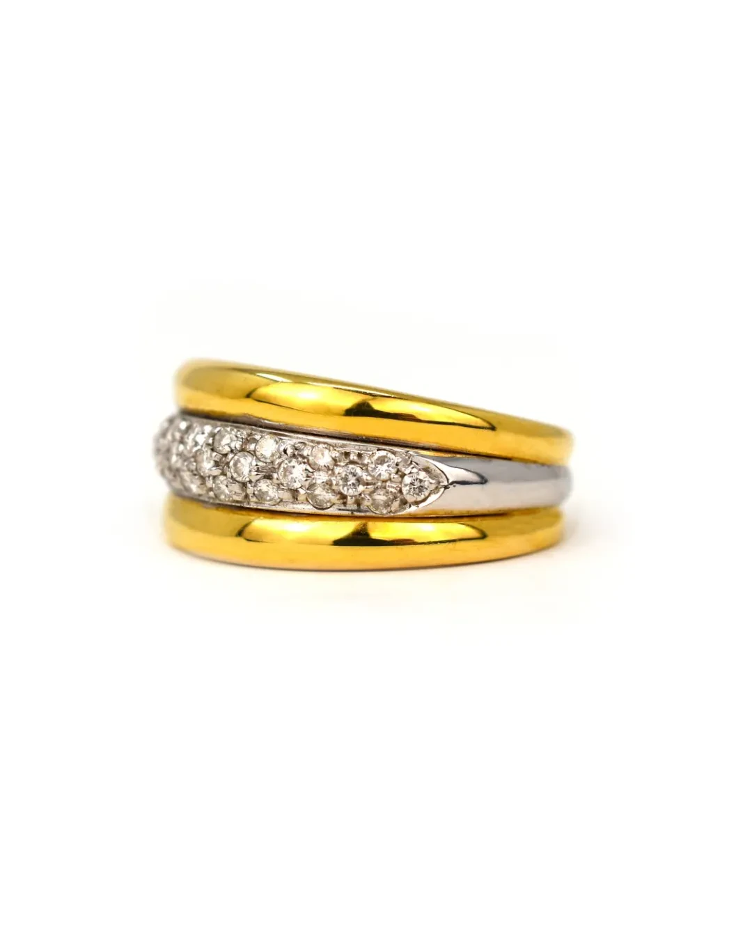 Anello oro giallo e bianco con pavè