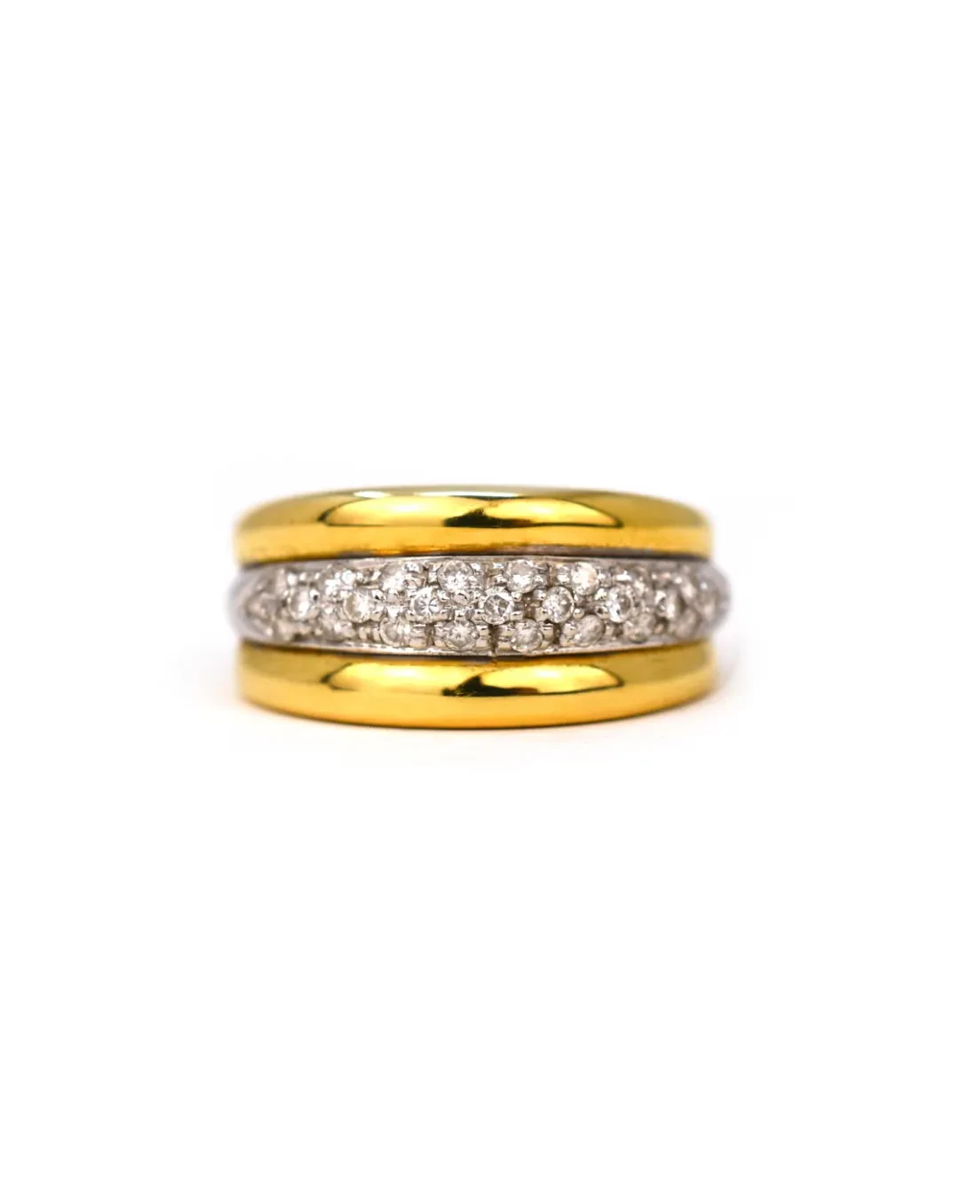 Anello oro giallo e bianco con pavè
