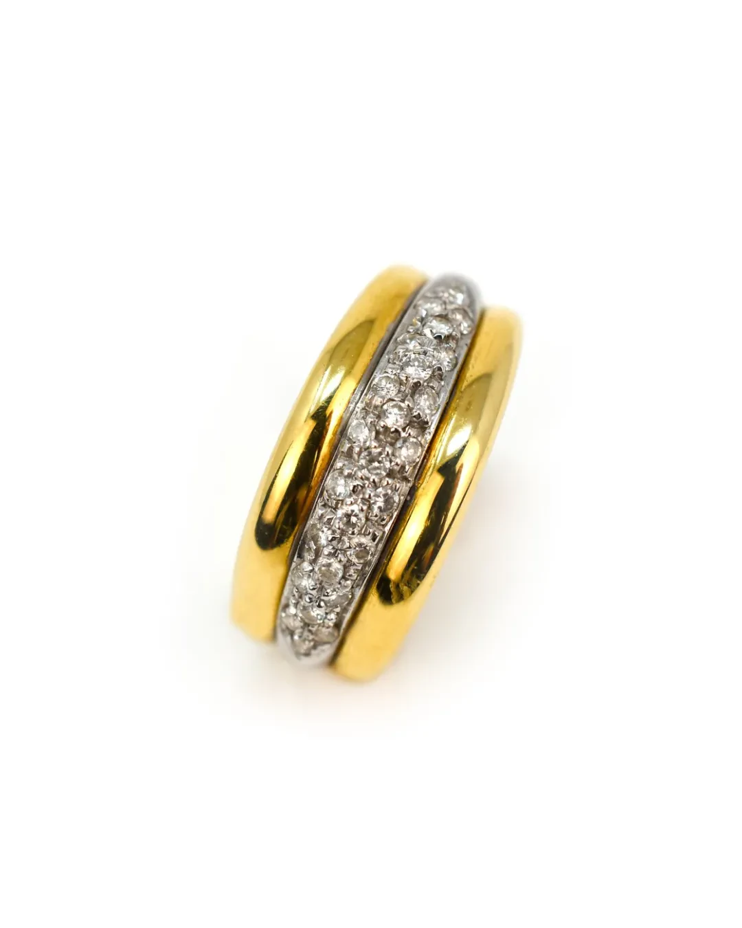 Anello oro giallo e bianco con pavè