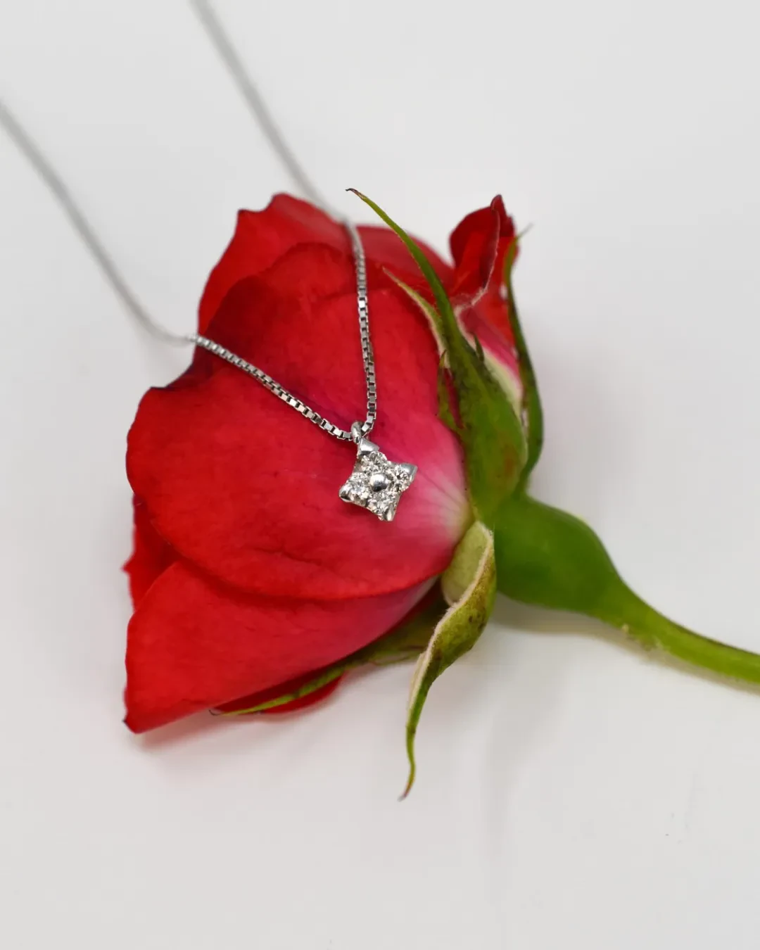 Girocollo in oro bianco con punto luce 0,11 ct.