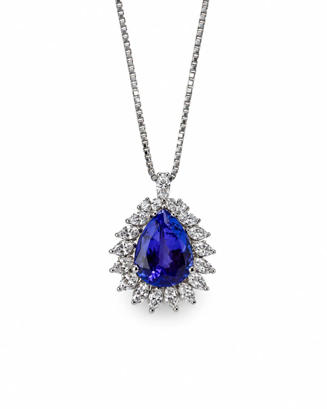 Girocollo in oro bianco con tanzanite a goccia e diamanti