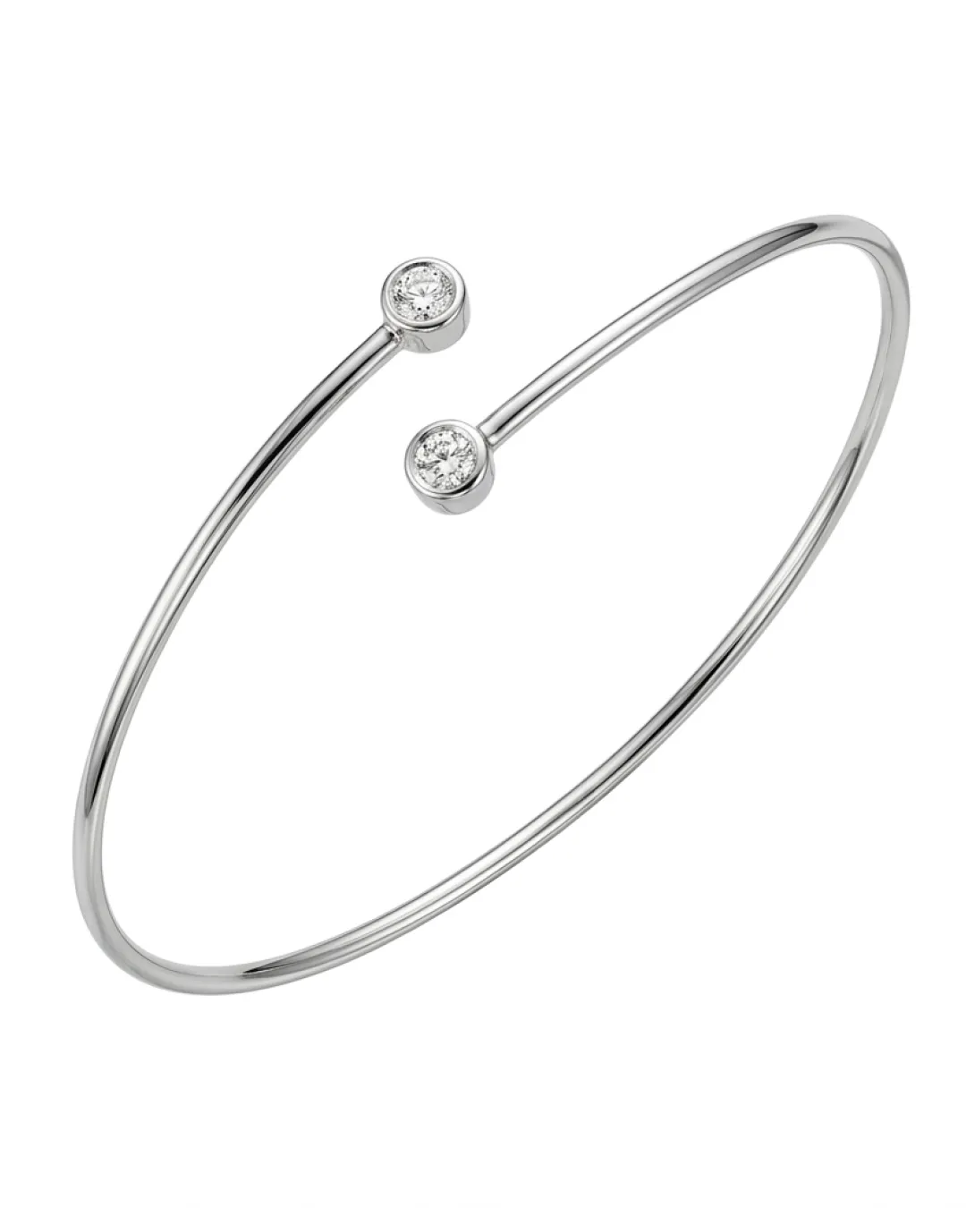 Bracciale rigido aperto in oro bianco con due diamanti