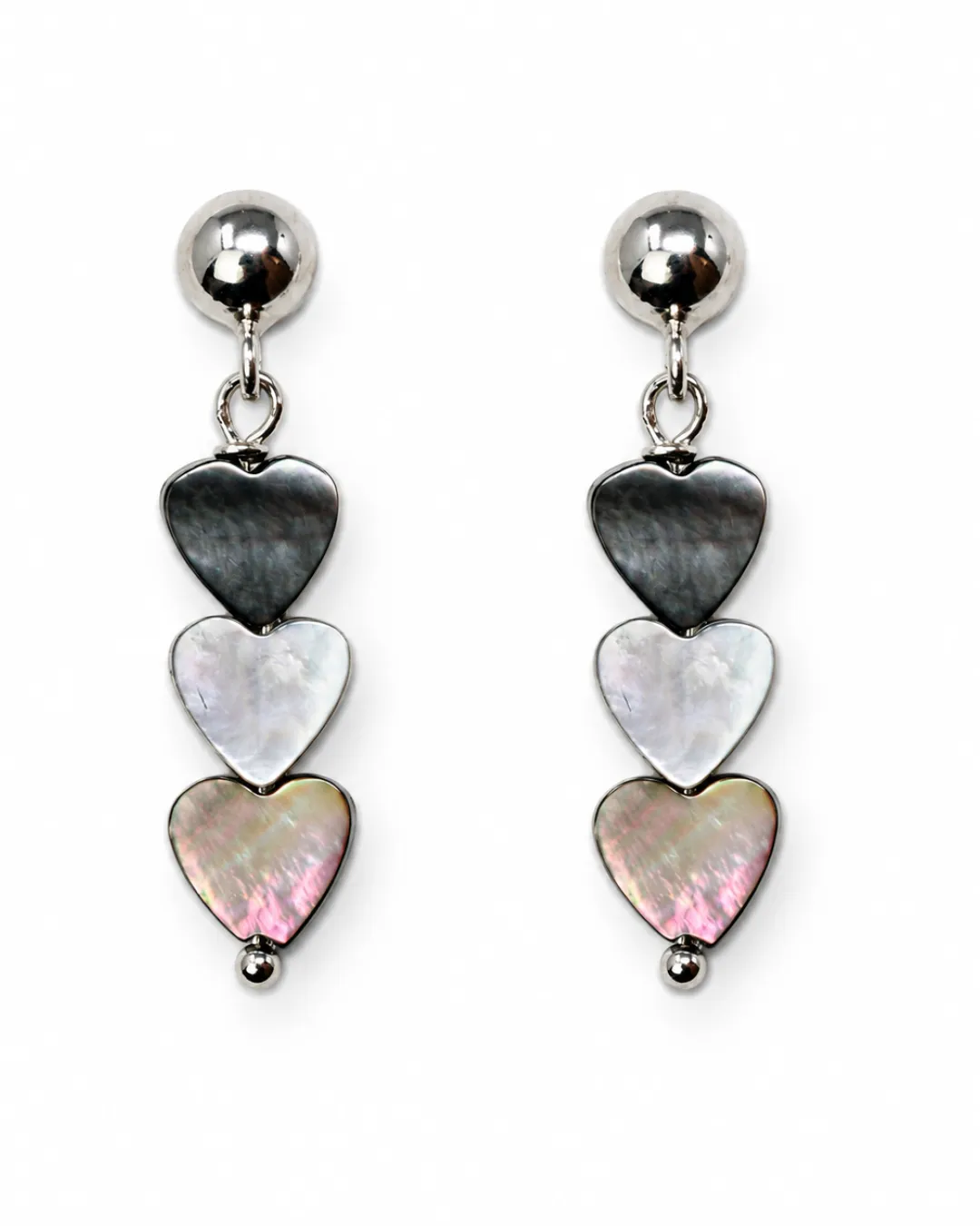 Orecchini pendenti con cuori in argento