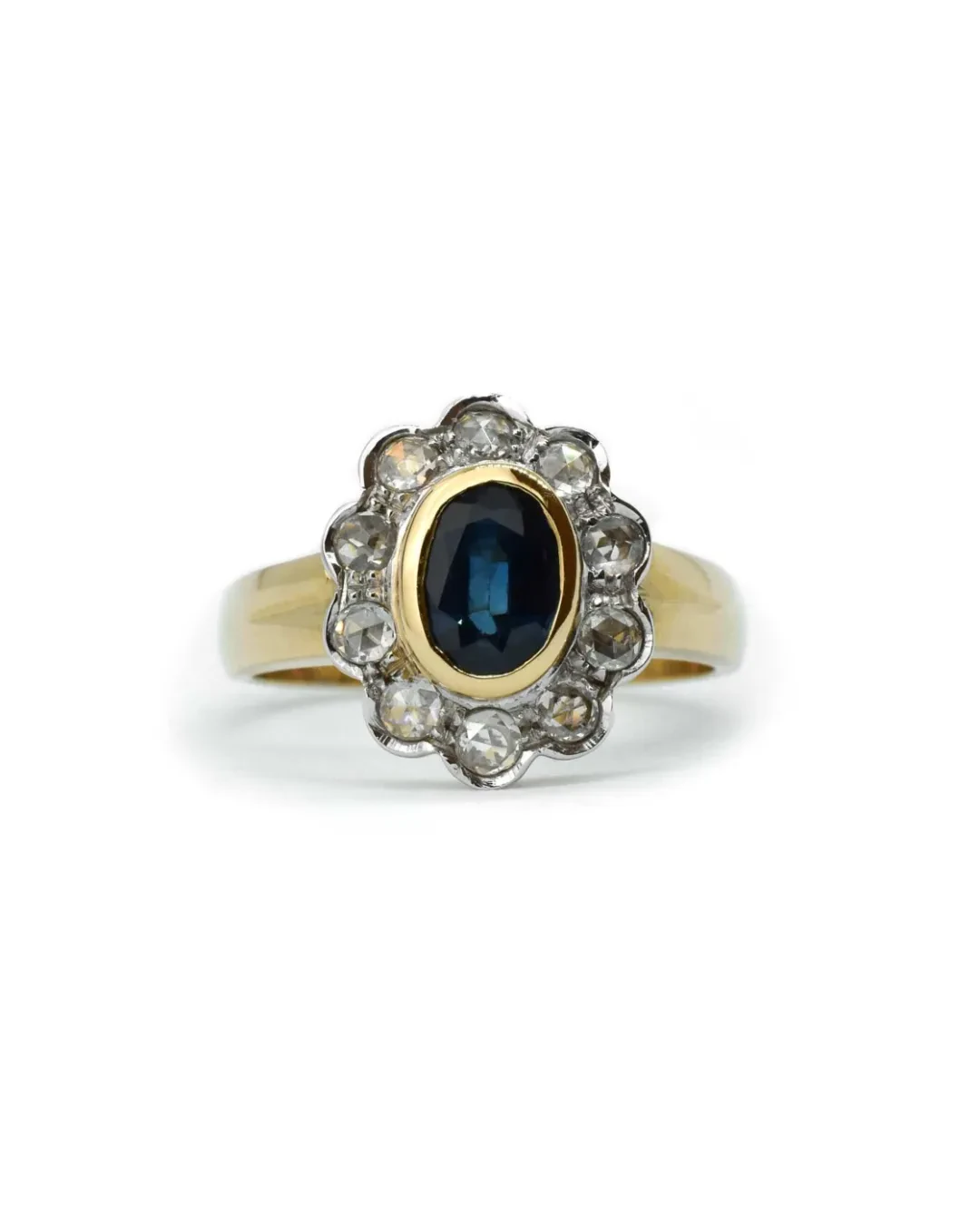 Anello vintage a fiore zaffiro rose di diamante