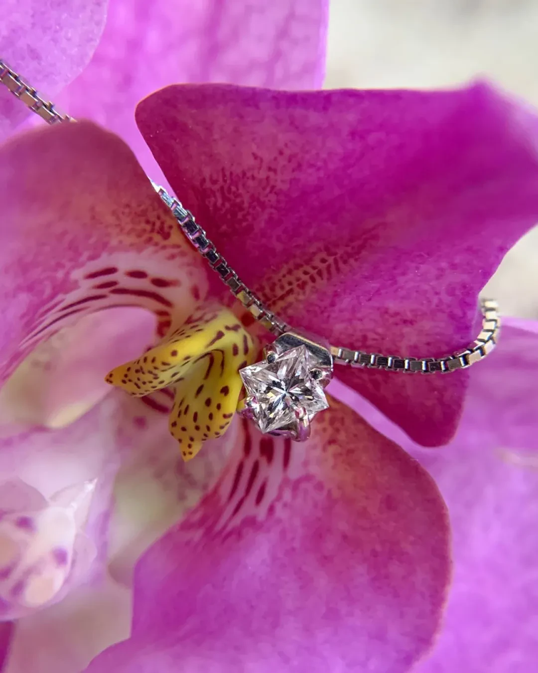 Collana punto luce con diamante a taglio princess