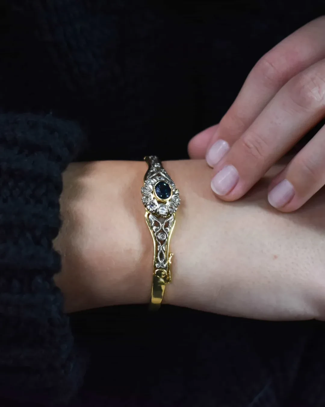Bracciale vintage zaffiro blu e brillanti