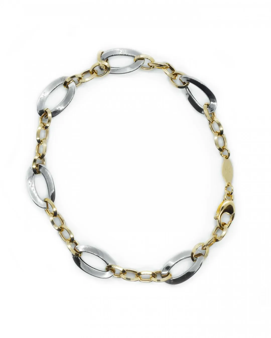 Bracciale oro bianco e giallo con catena a maglie alternate