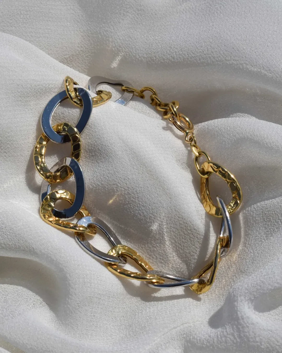 Bracciale catena oro bianco e oro giallo
