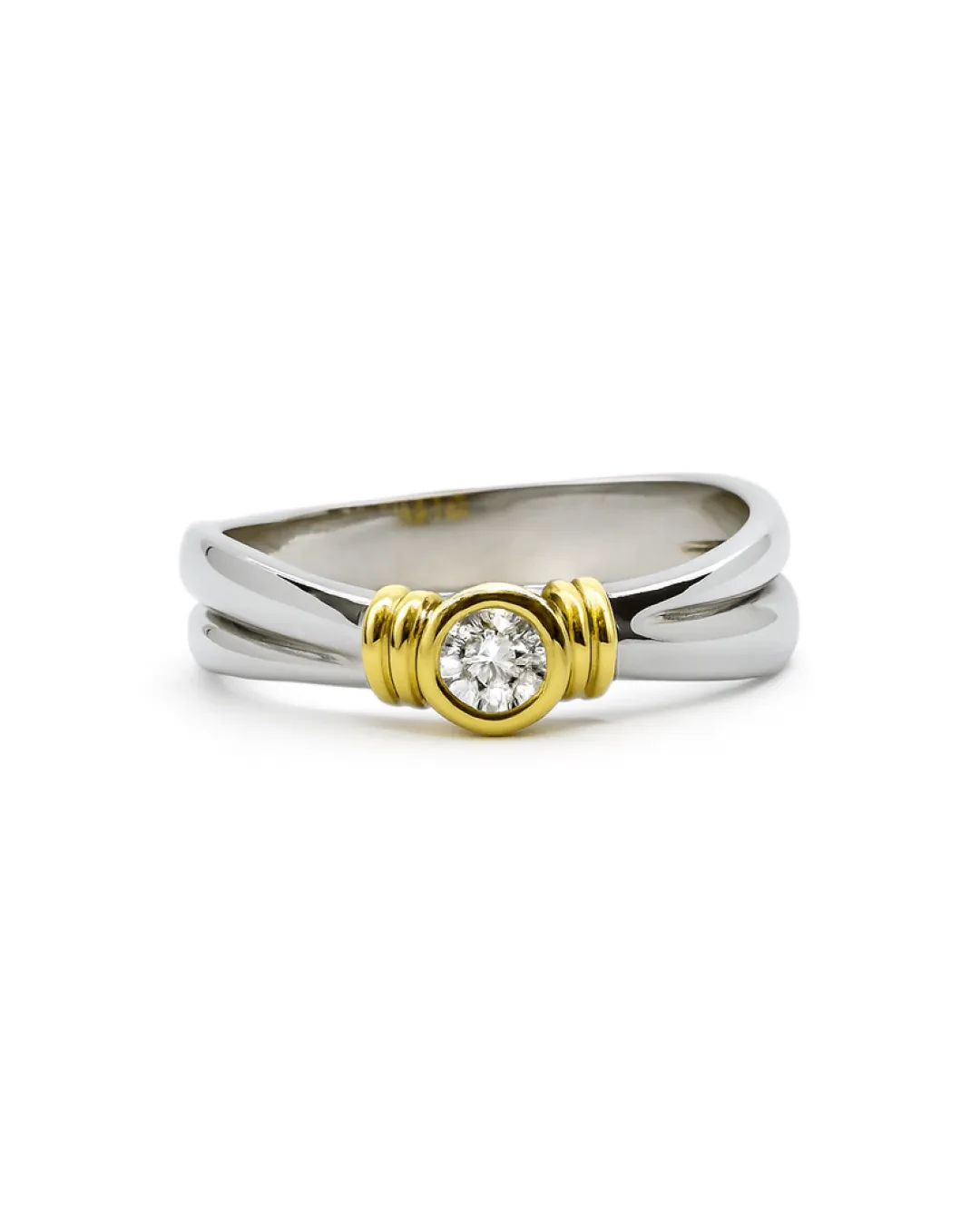 Anello solitario oro bianco e giallo diamante 0,10 ct