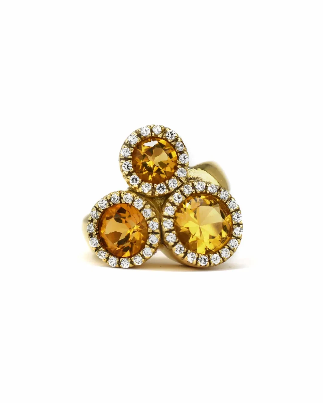 Anello con quarzi gialli e brillanti
