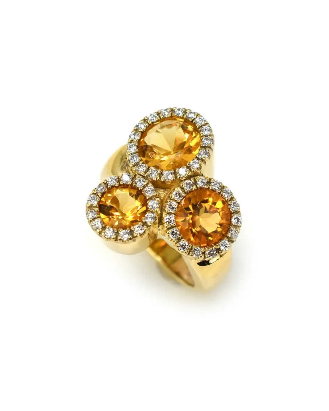 Anello con quarzi gialli e brillanti