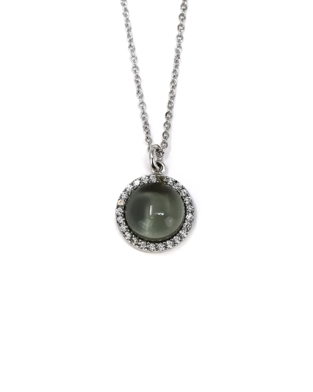 Girocollo con pietra rotonda cabochon fumè e zirconi